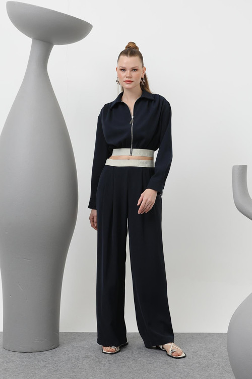 Kadın Pileli Lastikli Pantolon - 32133PNT - NAVY
