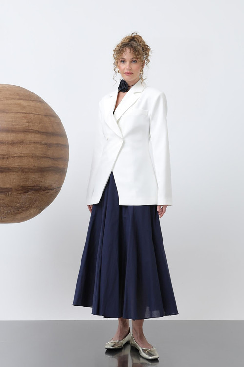 Kadın Önden Düğmeli Blazer Ceket -32245CKT - ECRU