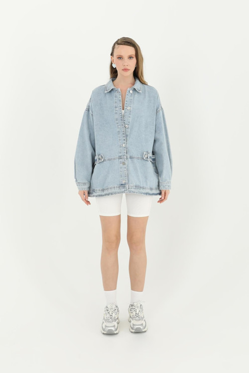 Kadın Bel Detaylı Kot Ceket - 31664CKT - LIGHT BLUE