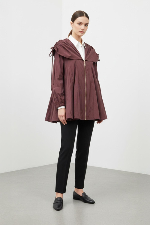 Kadın Salaş Yaka Detaylı Ceket -32457CKT - BURGUNDY