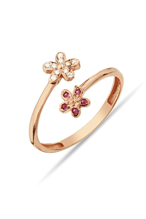 925 Ayar Gümüş Çiçek Figürlü Rose Yüzük - Y015401