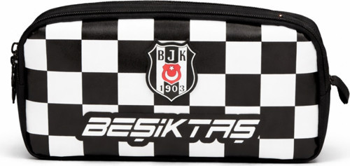Lisanslı Çift Bölmeli Dama Desenli Kalemlik - Rubber Logolu Su Itici Kumaşlı Kalem Çantası
