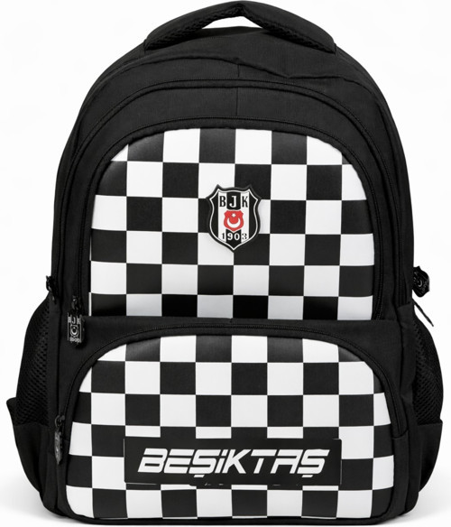 Lisanslı 4 Bölmeli Dama Desenli Okul Çantası - Rubber Logolu Su Itici Kumaşlı Okul Sırt Çantası