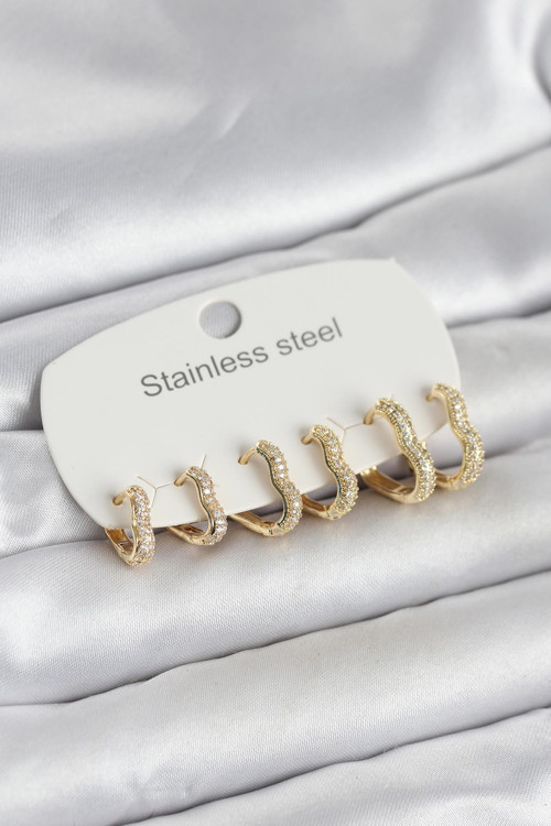 316L Çelik Gold Renk 6'Lı Set Form Kadın Küpe - Lisinya