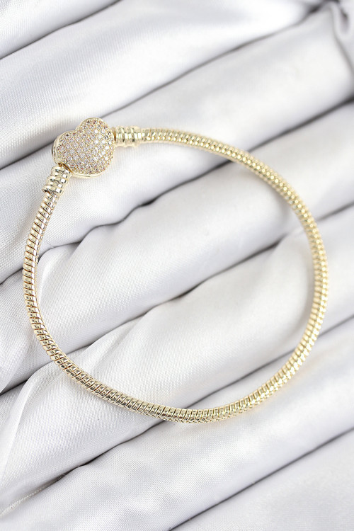 Pirinç Charm Zirkon Taşlı Model Gold Renk Kadın Bileklik - Lisinya