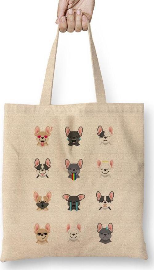 French Bulldog Emoji 01 Bez Çanta Uzun Saplı