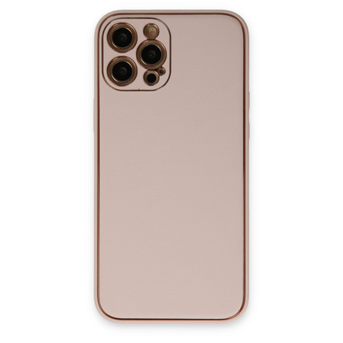Iphone 12 Kılıf Coco Deri Silikon Kapak - Pudra
