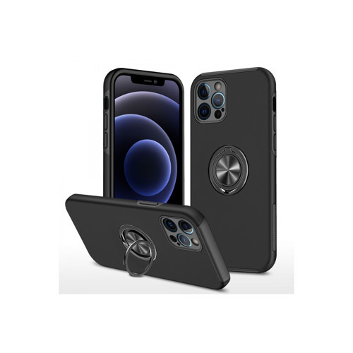 Iphone 12 Kılıf Elit Yüzüklü Kapak - Siyah