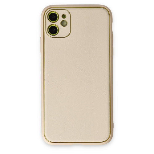 Iphone 12 Kılıf Coco Deri Silikon Kapak - Gold