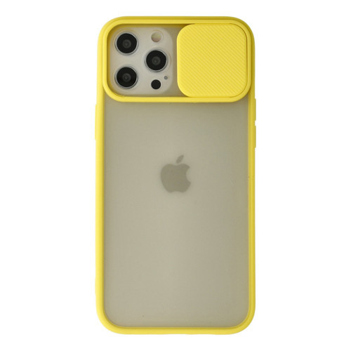 Iphone 12 Kılıf Palm Buzlu Kamera Sürgülü Silikon - Sarı