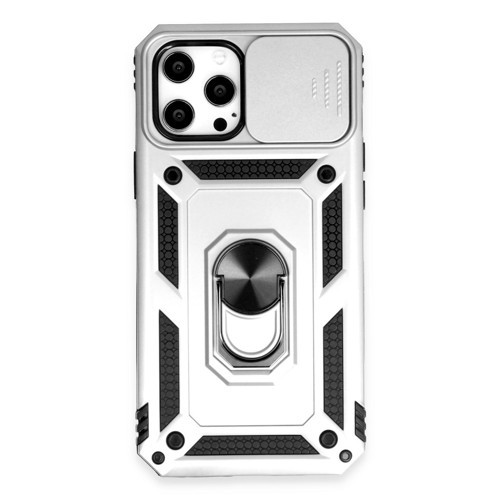 Iphone 12 Kılıf Pars Lens Yüzüklü Silikon - Gümüş