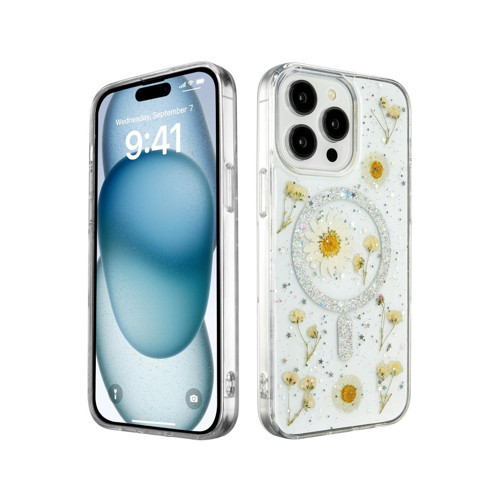 Iphone 14 Kılıf Daisy Simli Magsafe Kapak - Gümüş