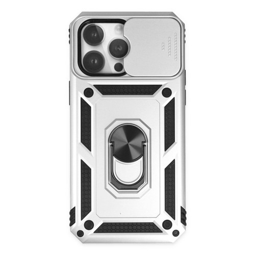 Iphone 14 Kılıf Pars Lens Yüzüklü Silikon - Gümüş