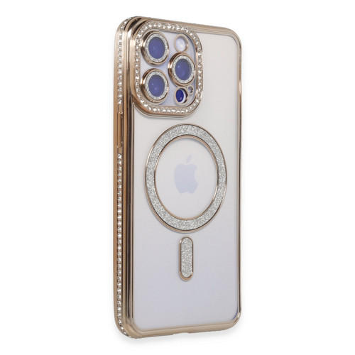 Iphone 15 Kılıf Joke Simli Magneticsafe Kılıf - Gold