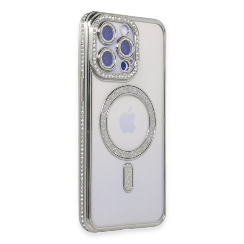 Iphone 15 Kılıf Joke Simli Magneticsafe Kılıf - Gümüş