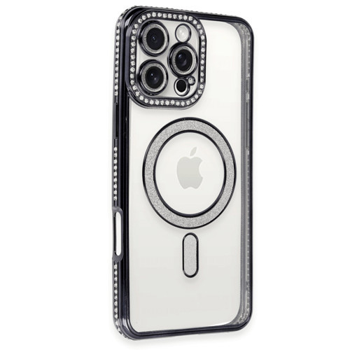 Iphone 16 Kılıf Joke Simli Magneticsafe Kılıf - Siyah