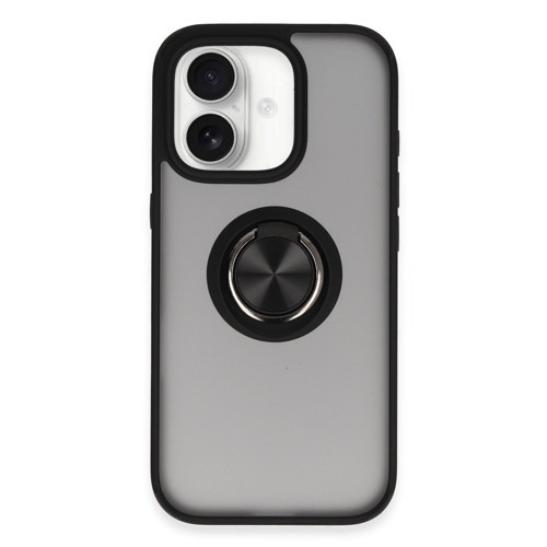 Iphone 16 Kılıf Montreal Yüzüklü Silikon Kapak - Siyah
