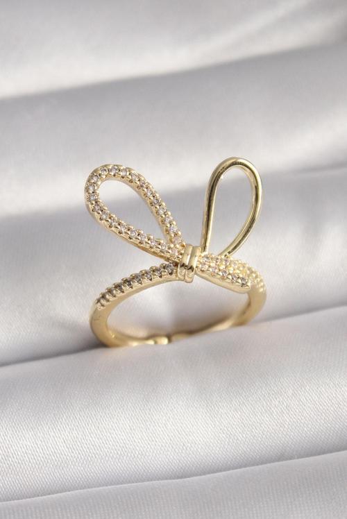 Gold Renk Zirkon Taşlı Düğüm Model Kadın Yüzük 