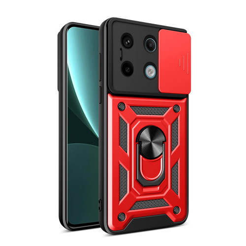 Poco X6 Kılıf Pars Lens Yüzüklü Silikon - Kırmızı