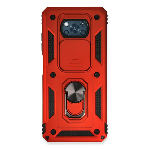 Pocophone X3 Kılıf Pars Lens Yüzüklü Silikon - Kırmızı