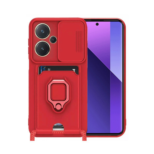 Redmi Note 13 Kılıf Zuma Kartvizitli Yüzüklü Silikon - Kırmızı