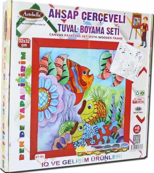 01 I Eğitici Ahşap Çerçeveli Tuval Boyama Seti + 6 Yaş  32x32 cm