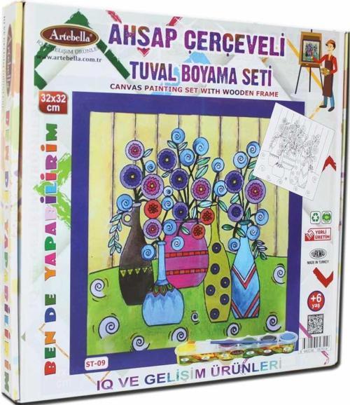 09 I Eğitici Ahşap Çerçeveli Tuval Boyama Seti + 6 Yaş 32x32 cm