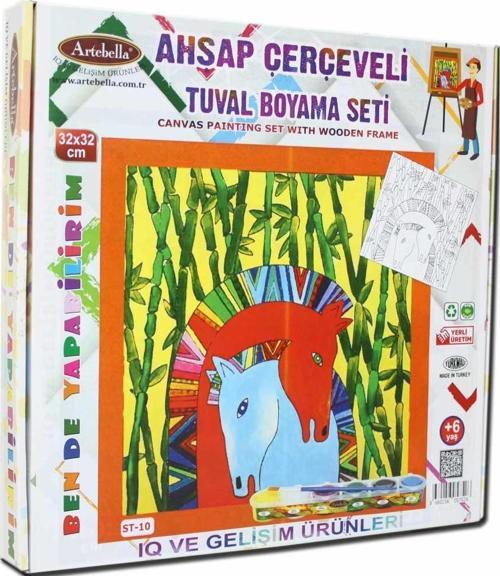 10 I Eğitici Ahşap Çerçeveli Tuval Boyama Seti + 6 Yaş 32x32 cm