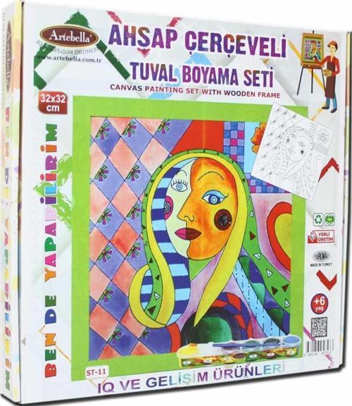 11 I Eğitici Ahşap Çerçeveli Tuval Boyama Seti + 6 Yaş 32x32 cm