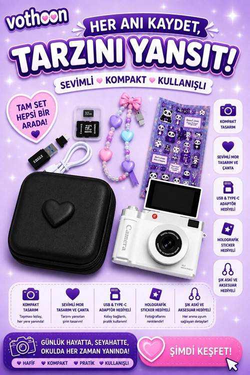 4k Çantalı Dijital Retro Video Kamera 48mp 16x Zoom Işıklı (32gb) Kart Dijital Fotoğraf Makinesi Bey