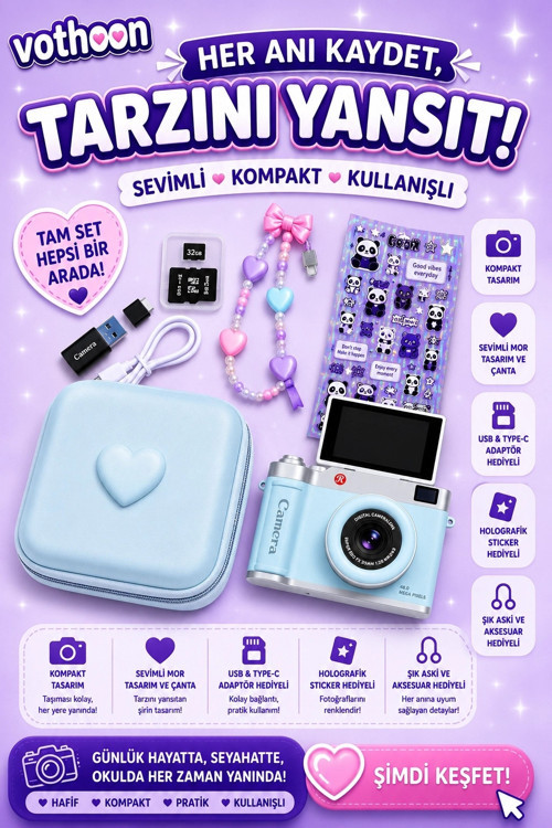 4k Çantalı Dijital Retro Video Kamera 48mp 16x Zoom Işıklı (32gb) Kart Dijital Fotoğraf Makinesi Mi