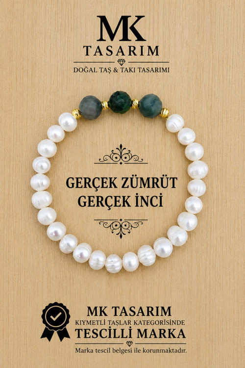 GERÇEK İNCİ GERÇEK ZÜMRÜT BİLEKLİK MK.7000.827- RAHATLIK-DİNGİNLİK-ENERJİ- STRES BİLEKLİĞİ
