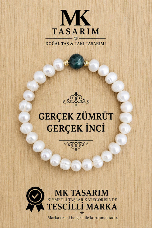 GERÇEK İNCİ GERÇEK ZÜMRÜT BİLEKLİK MK.7000.828- RAHATLIK-DİNGİNLİK-ENERJİ- STRES BİLEKLİĞİ