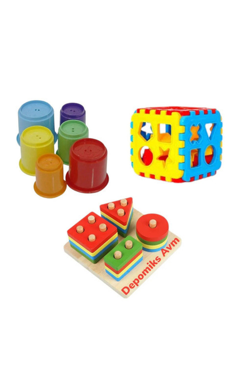 6 Parça Sevimli Kule Ahşap Geometrik Şekiller Bulmaca Bul Tak Puzzle Eğitici Zeka Geliştirici S