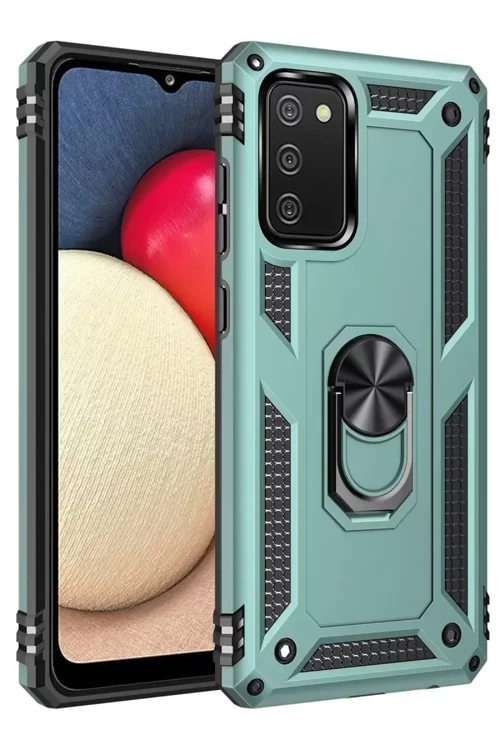 Galaxy A02S Kılıf Sofya Yüzüklü Silikon Kapak - Yeşil