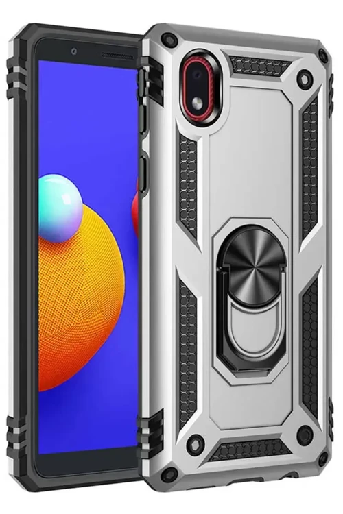 Galaxy A01 Core Kılıf Sofya Yüzüklü Silikon Kapak - Gümüş
