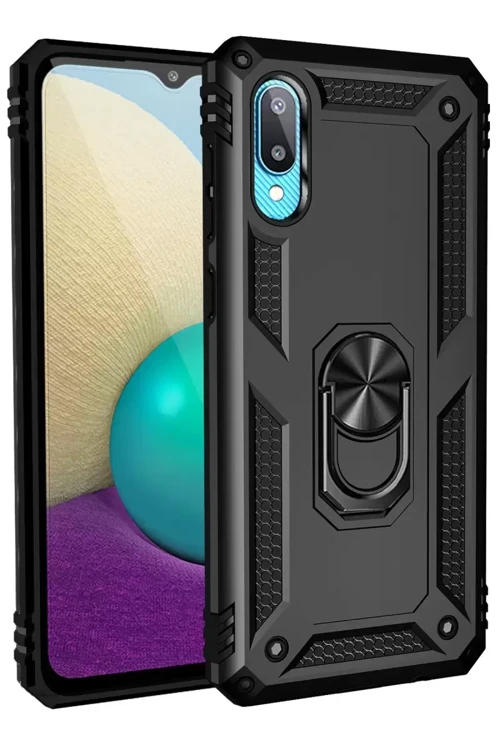 Galaxy A02 Kılıf Sofya Yüzüklü Silikon Kapak - Siyah