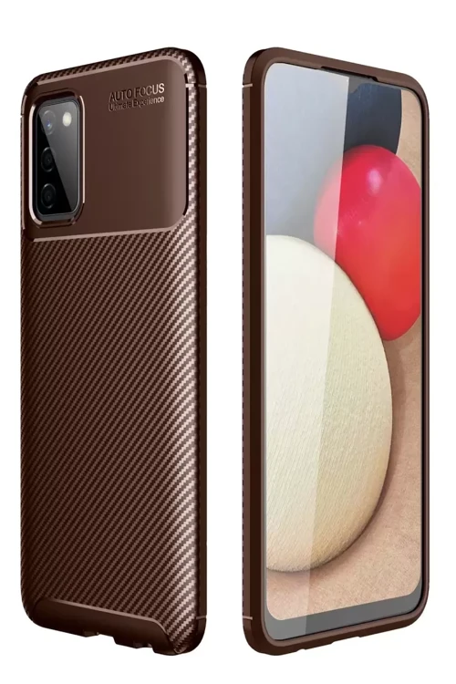 Galaxy A02S Kılıf Auto Focus Karbon Kapak - Kahverengi