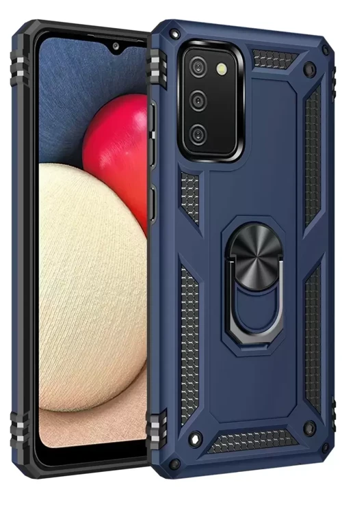 Galaxy A03S Kılıf Sofya Yüzüklü Silikon Kapak - Lacivert