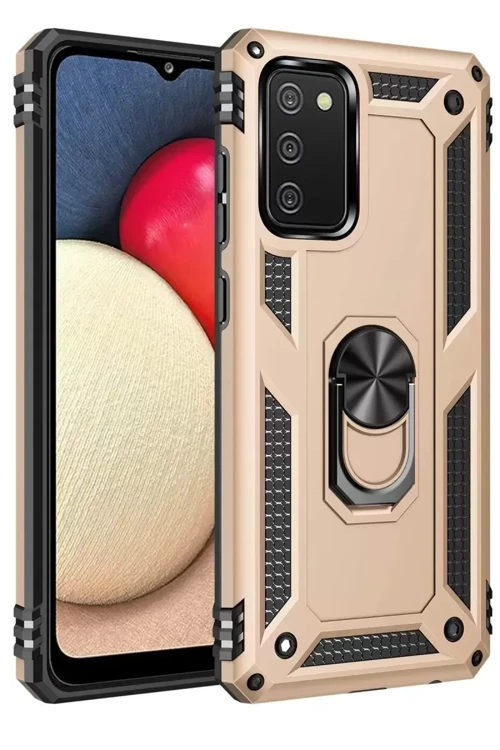 Galaxy A02S Kılıf Sofya Yüzüklü Silikon Kapak - Gold