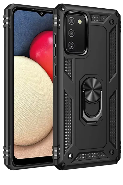 Galaxy A02S Kılıf Sofya Yüzüklü Silikon Kapak - Siyah