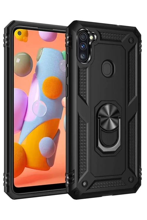Galaxy A11 Kılıf Sofya Yüzüklü Silikon Kapak - Siyah