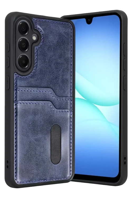 Galaxy A37 5G Sara Kartvizitli Deri Kılıf - Lacivert