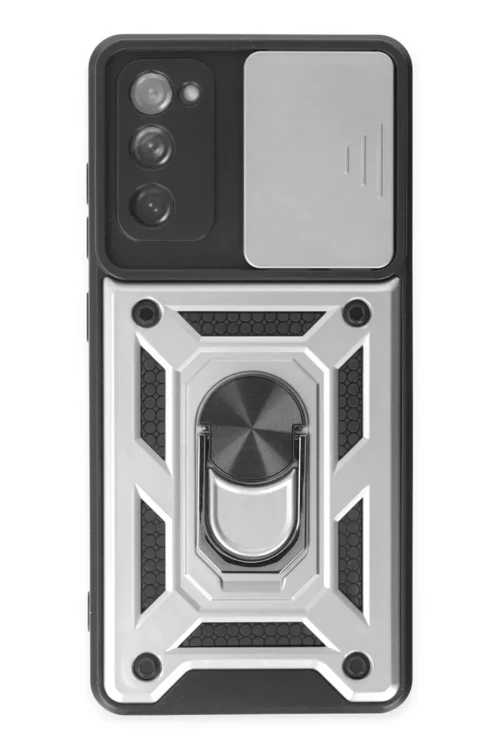 Galaxy S20 Fe Kılıf Pars Lens Yüzüklü Silikon - Gümüş