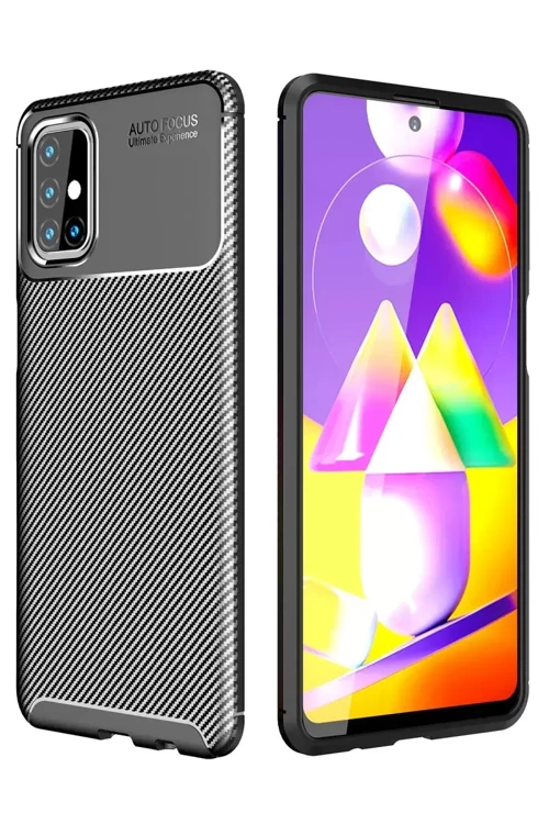Galaxy M31S Kılıf Auto Focus Karbon Kapak - Siyah