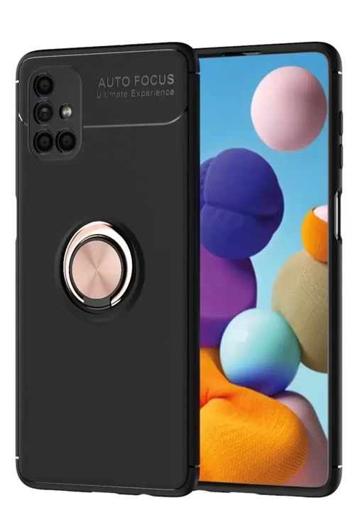 Galaxy M51 Kılıf Range Yüzüklü Silikon - Siyah-Gold