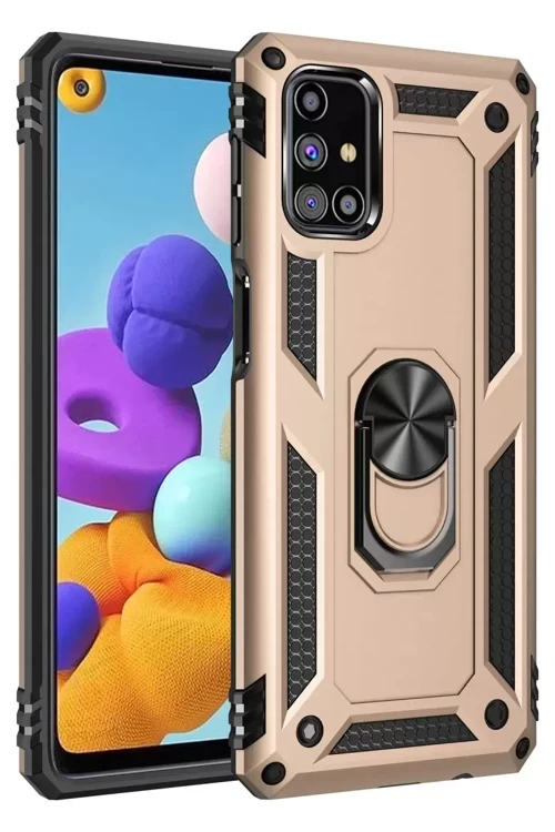 Galaxy M31S Kılıf Sofya Yüzüklü Silikon Kapak - Gold