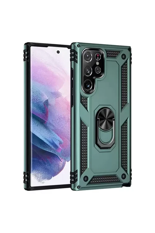 Galaxy S21 Kılıf Sofya Yüzüklü Silikon Kapak - Yeşil