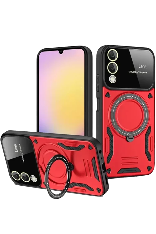 Galaxy S25 Edge Kılıf Joy Lens Standlı Kapak - Kırmızı