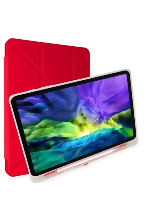 İpad 12.9 (2021) Kılıf Kalemlikli Mars Tablet Kılıfı - Kırmızı